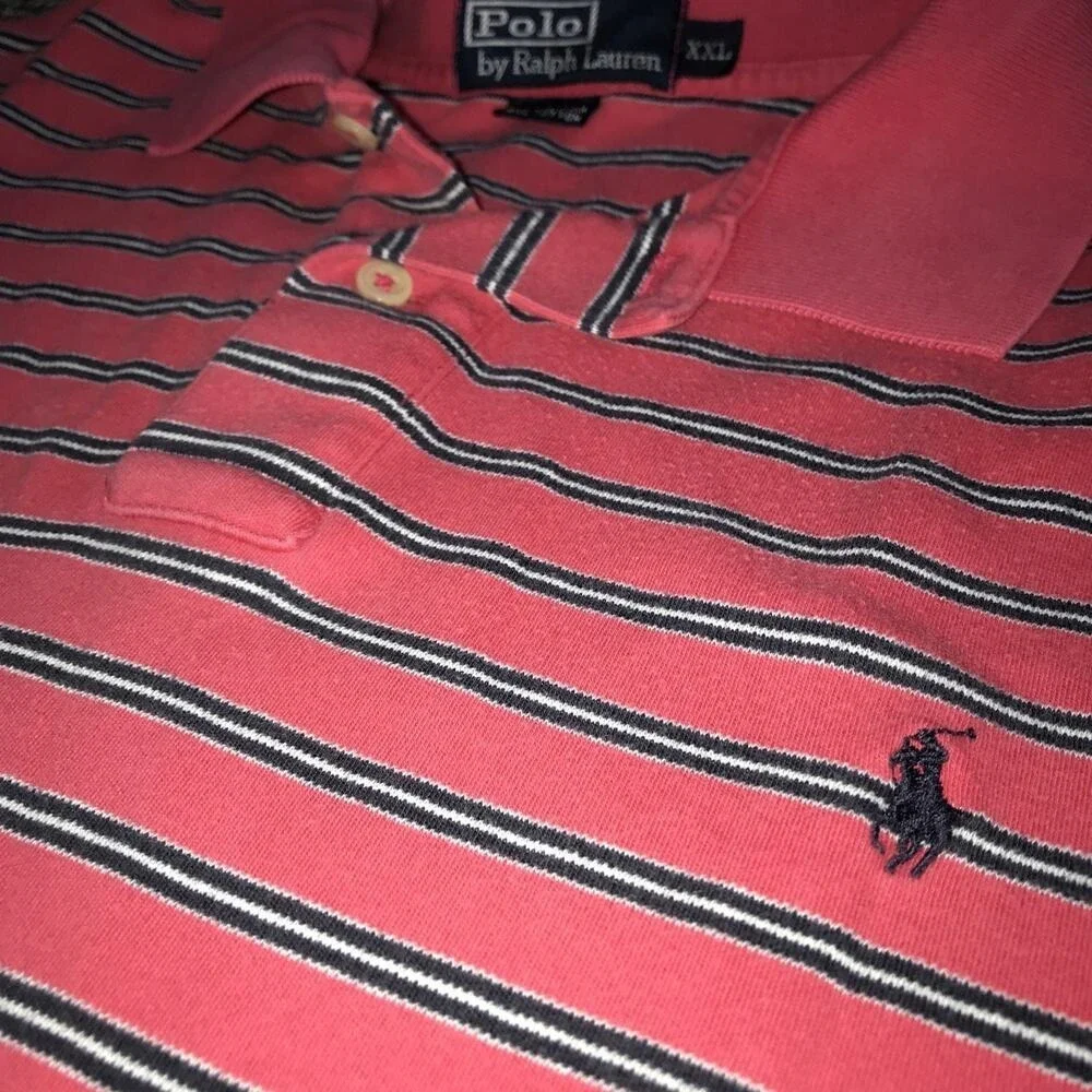 Polo Ralph Lauren 2XL Soft Red Striped Short Sleeve Polo Shirt